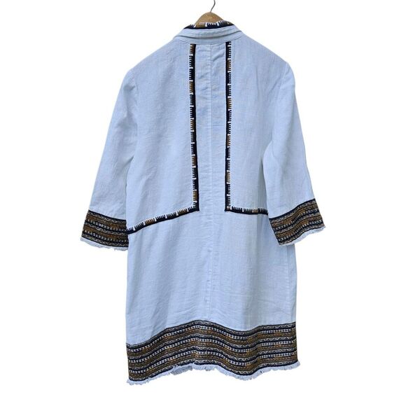 CHICOS Heavyweight Linen Western Embroidered Mid Length Cardigan Jacket Size 2 - Picture 3 of 11